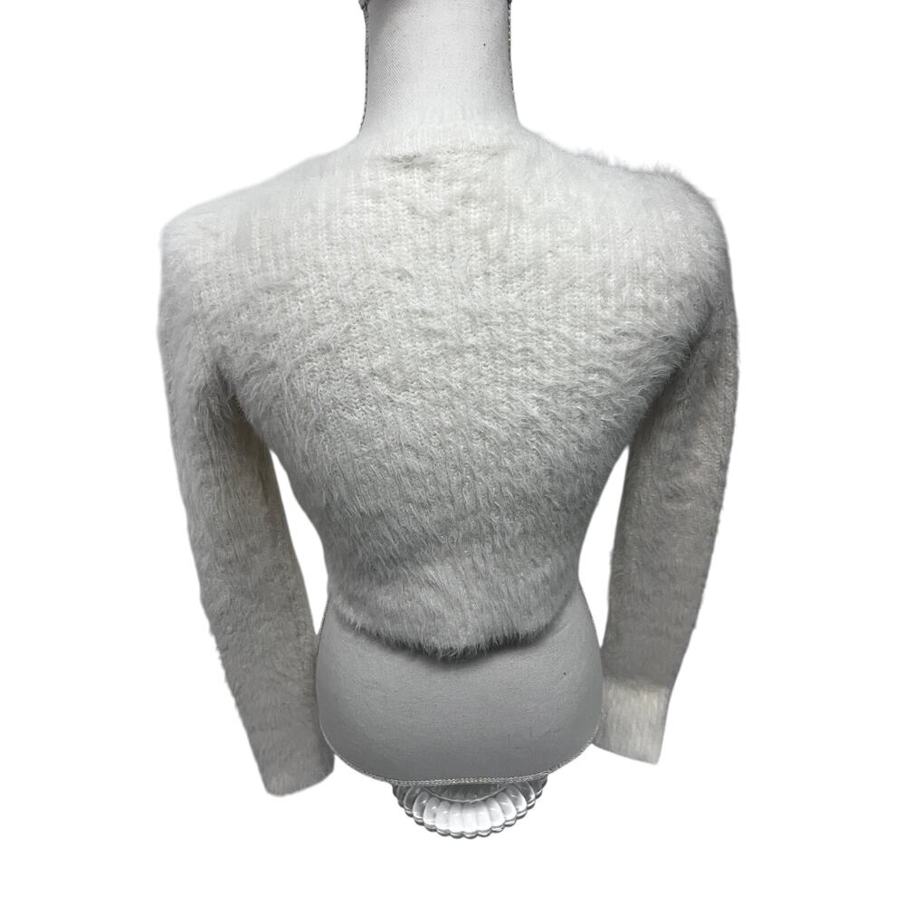Zara Ivory Eyelash Faux Fur Cropped Knit Sweater Top Small Stretch - Picture 3 of 6
